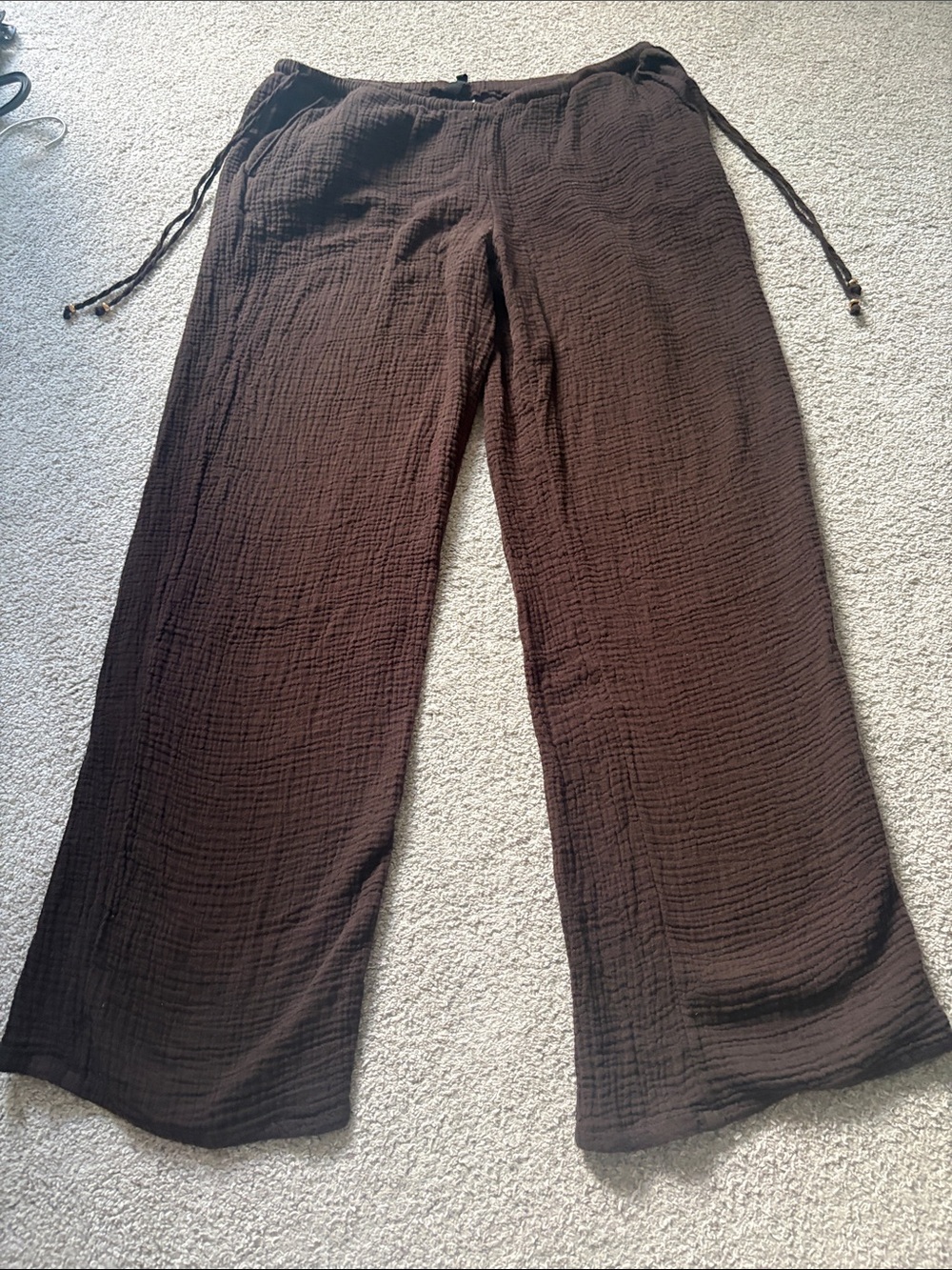 Divided Brown Wide-Leg Drawstring Pants
